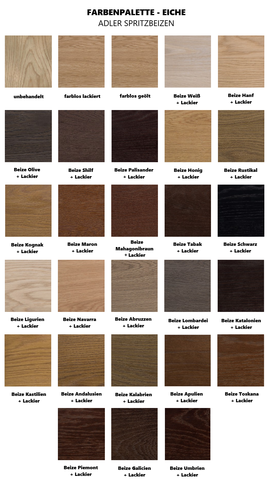 Paleta kolorów bejc